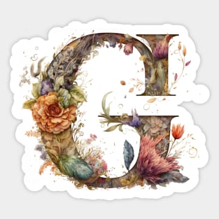 Floral Garden Watercolor Monogram Letter G Sticker